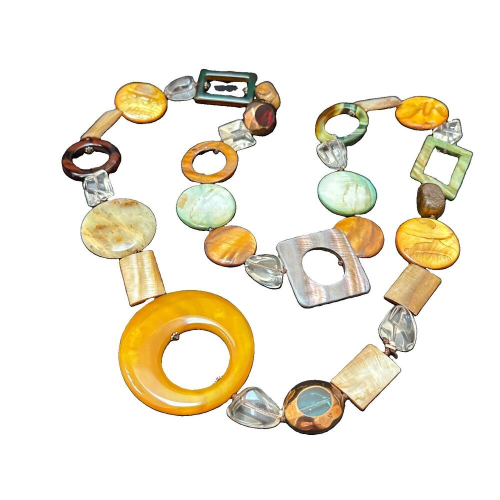 Mixed Crystal Agate Mothe Of Peak Geometric Statement Necklace BOHO Statement